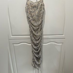 Pale blue/gray sabo skirt dress with drawstrings on either side